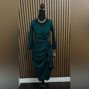 Xscape Emerald Green Long-Sleeve Ruched Wrap Dress